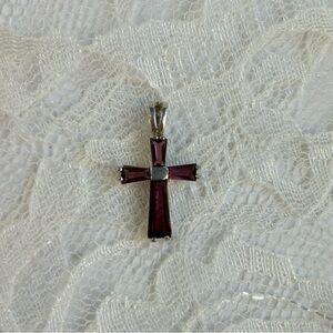 Macy’s Vintage Sterling Silver 925 Amethyst Cross Pendant February Birthstone